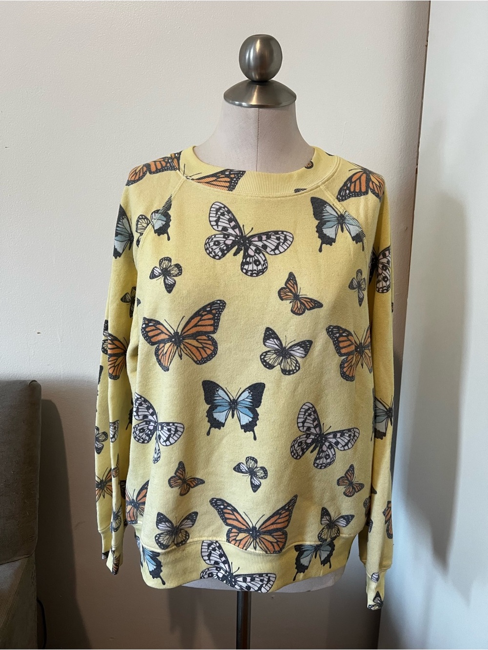 WILDFOX Yellow Butterfly Print Women's Sweater